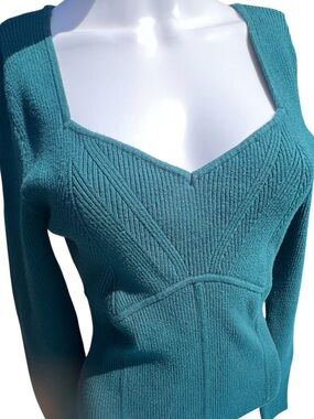 Abercrombie & Fitch Teal Ribbed Square-Neck Long Sleeve Bodysuit. Size XL.